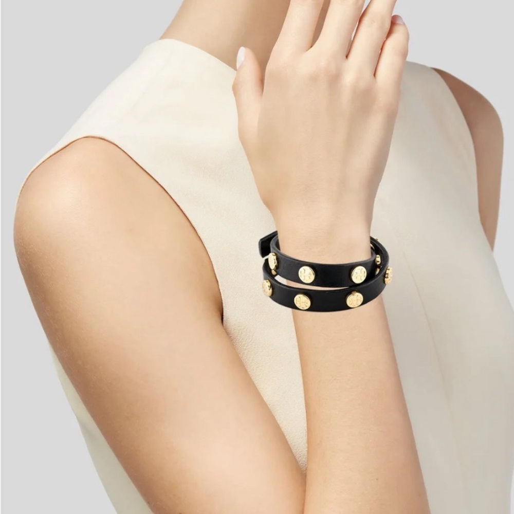 Tory Burch Double Wrap Logo Bracelet Blue Gold - Small